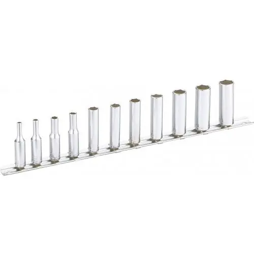 Jeu de 11 douilles longues 6 pans 1/4‘‘ sur rack de rangement - SAM OUTILLAGE - RHL-J11R