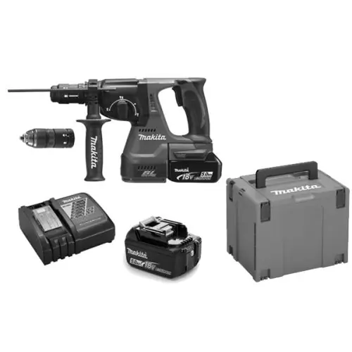Perfo-burineur SDS Plus 18V + 2 batteries 5Ah + chargeur + coffret MAKPAC - MAKITA - DHR243RTJ