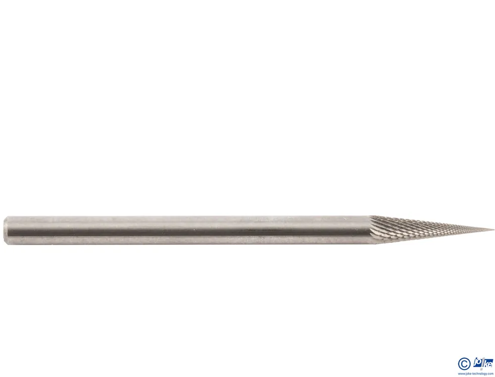 Frässtift aus Hartmetall, Spitzkegel, Ø 3 x 11 mm / 14°, S.-Ø 3 mm, GL 50 mm, Ultrafeinverzahnung, Ausf. VHM