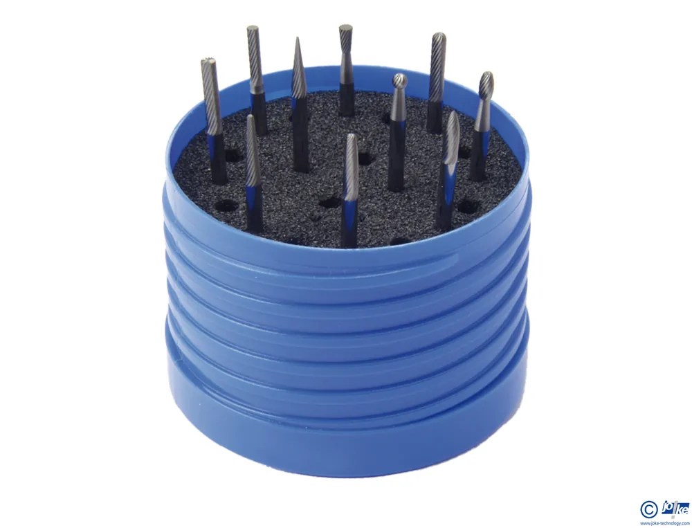 Set Hartmetall-Frässtifte (10 Stück), Feinverzahnung, S.-Ø 3 mm, Kopf-Ø 2,5 und 3 mm