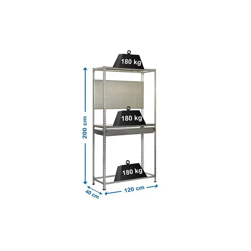 Etagère 3 niveaux + 1 tiroir 540kg -Kit SIMONRACING BOX MEGAPLUS 3/400 -1200x2000x400mm SIMONRACK 8435104944196